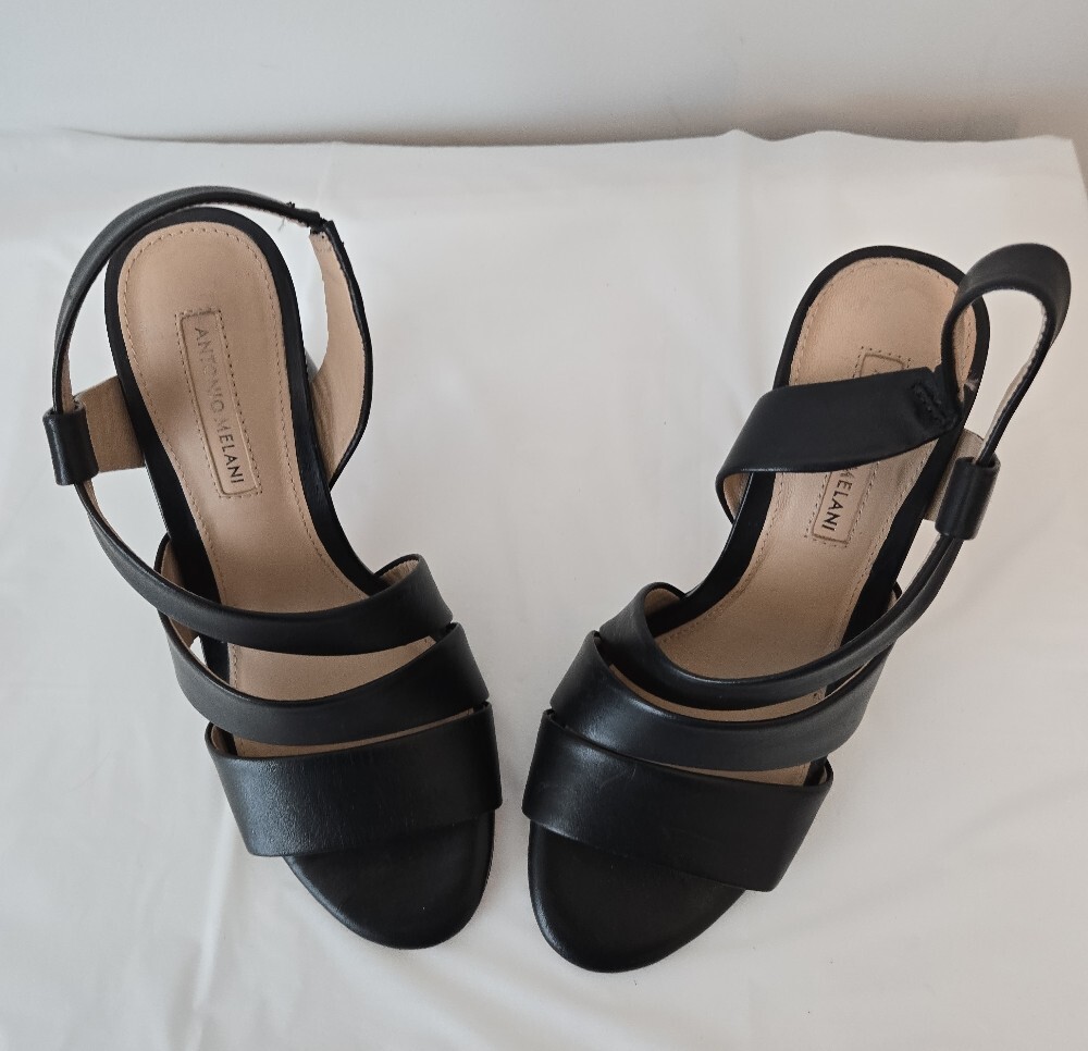 Antonio Melani Black Leather Crisscross Sandals – Size 6, 2.5–3" Heel - Picture 10 of 10